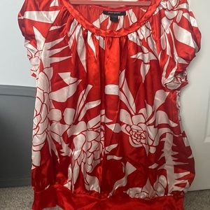 Womens plus 18w polyester silk top with wide band at bottom